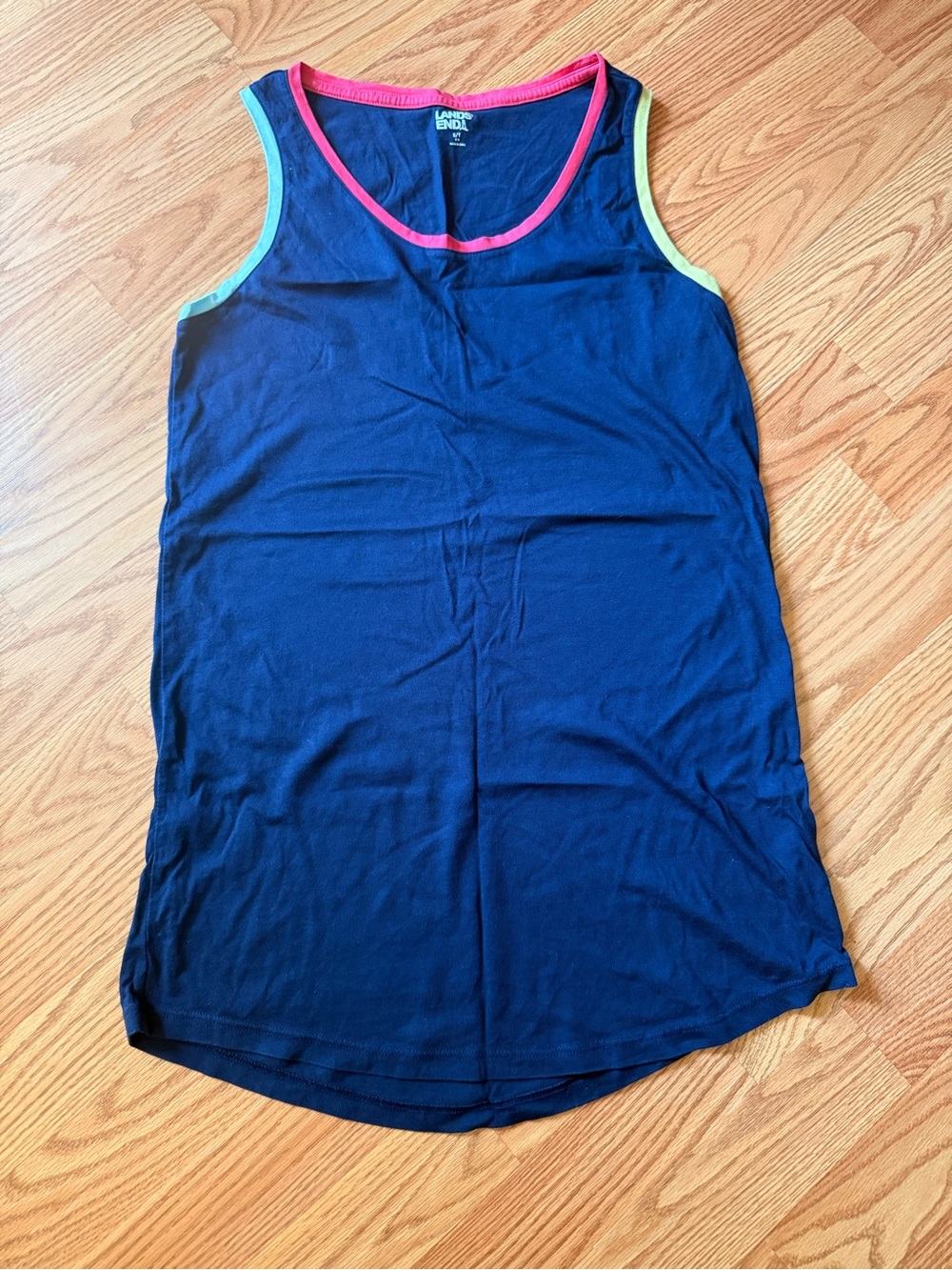 Lands' End Navy Scoop Tunic Tank with Pink Lime Trim Cotton S